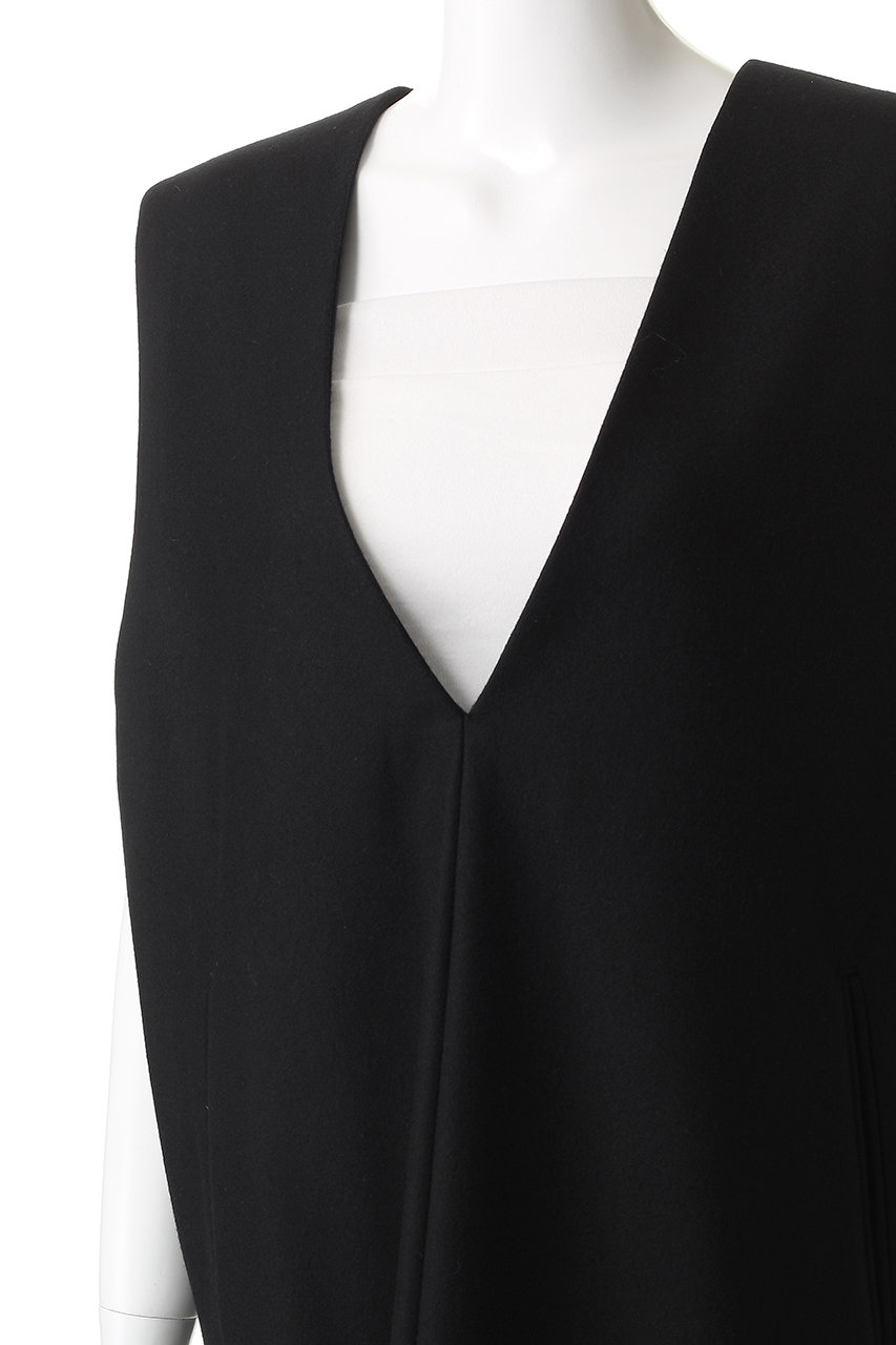 SACRA(サクラ)｜ハイカウントメルトンVネックワンピース/ブラック の