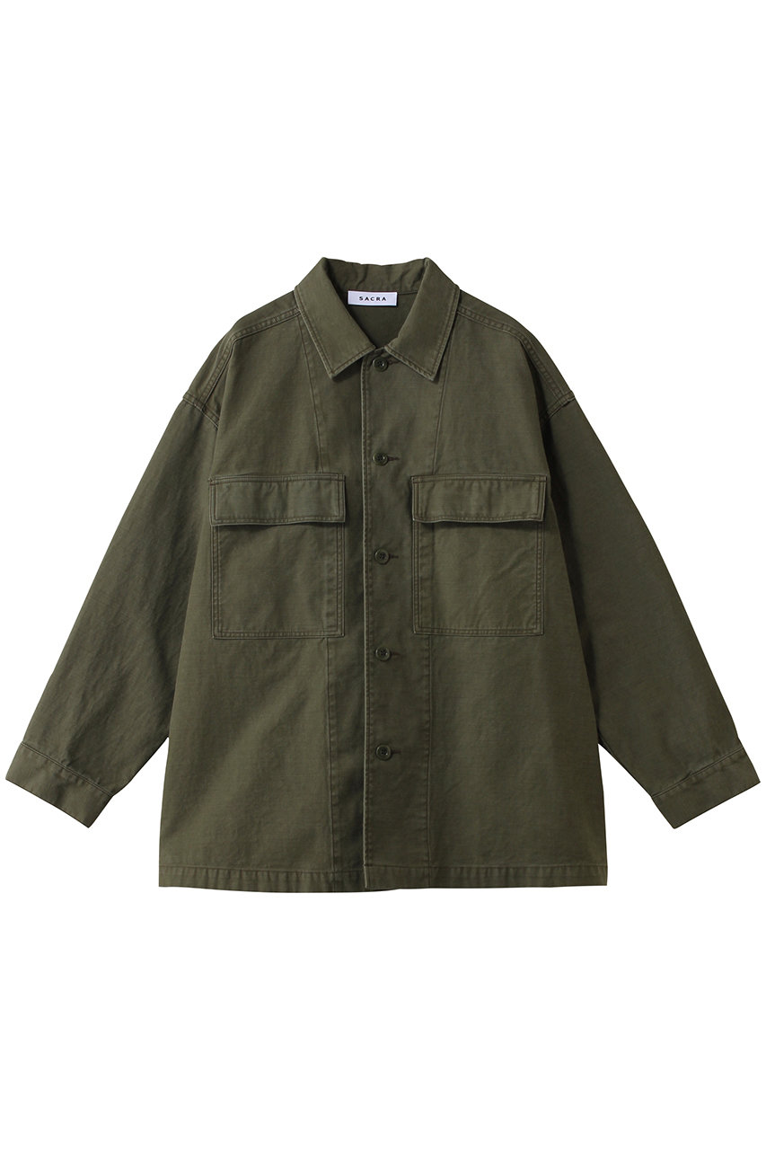 SACRA(サクラ)｜ヴィンテージバックサテンシャツジャケット/カーキ の