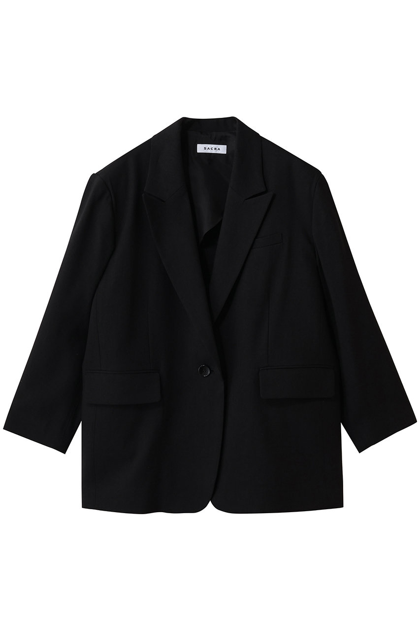 サクラ/SACRAのリネンウールギャバジンジャケット(ブラック/126101021)