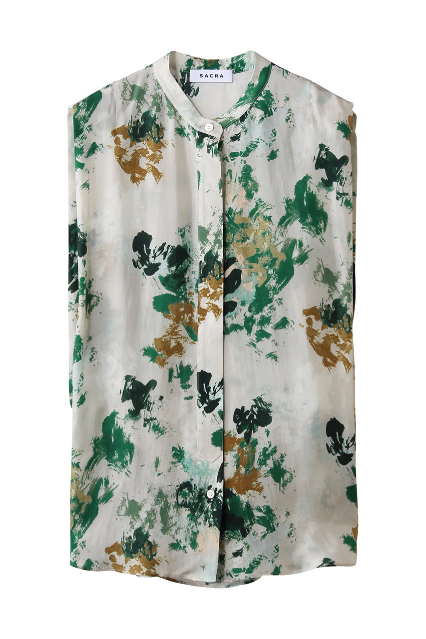 サクラ/SACRAのフラワー柄ノースリーブブラウス(グリーン/126115071)