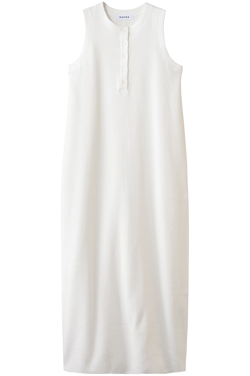 サクラ/SACRAのダブルフェイスコットンノースリーブワンピース(ホワイト/126140041)