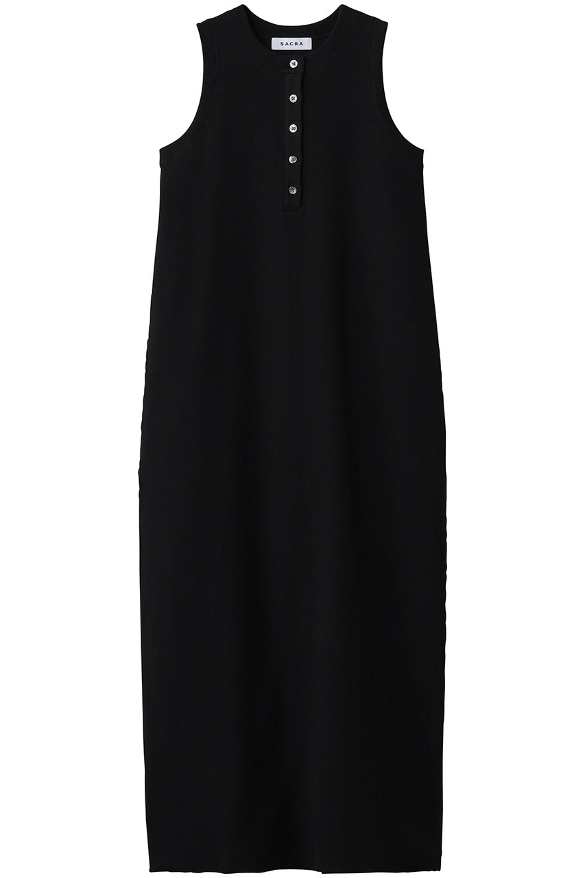 SACRA ノースリーブロングワンピース ブラック SACRA(サクラ)｜ダブルフェイスコットンノースリーブワンピース
