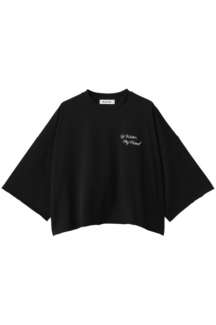 サクラ/SACRAのファインコットンフリースポイントプリントトップス(ブラック/126146091)