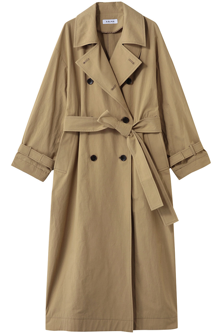 サクラ/SACRAのクランプルドコットンロングコート(ベージュ/126100011)