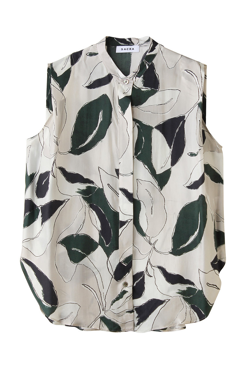 サクラ/SACRAのリーフ柄ノースリーブブラウス(グリーン/126213071)