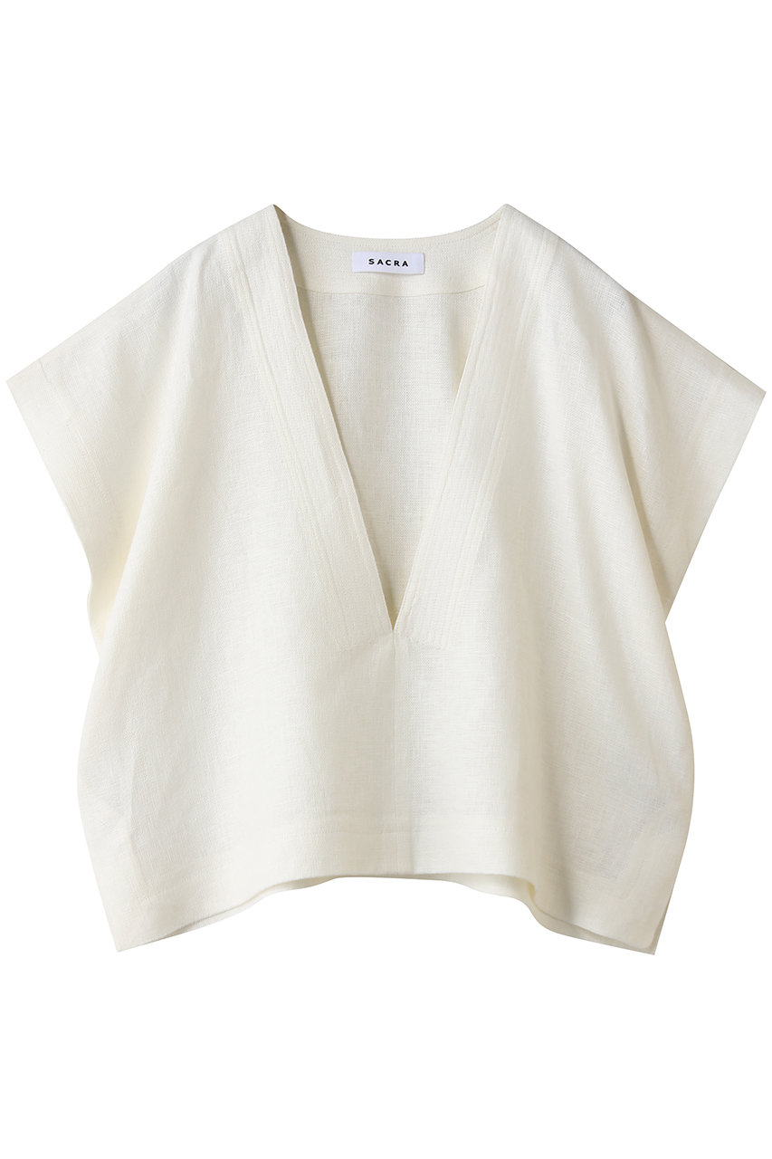 サクラ/SACRAのリネンディープVネックプルオーバー(ホワイト/126212071)