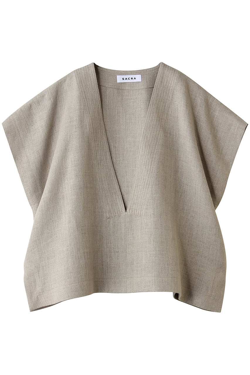 サクラ/SACRAのリネンディープVネックプルオーバー(アッシュベージュ/126212071)
