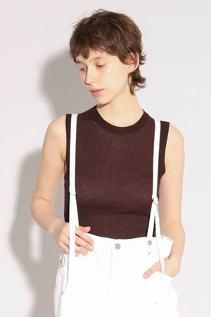 サクラ/SACRAのファインツイストコットンリネンリブタンクトップ(110100/110101)