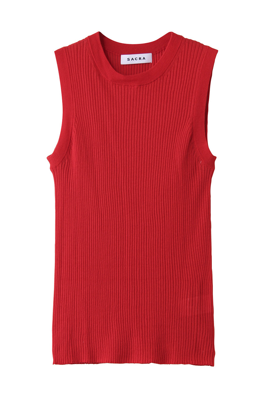 サクラ/SACRAのファインツイストコットンリネンリブタンクトップ(レッド/126231081)