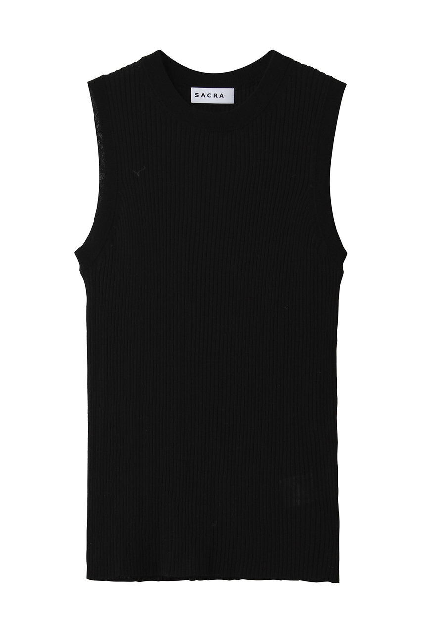 サクラ/SACRAのファインツイストコットンリネンリブタンクトップ(ブラック/126231081)