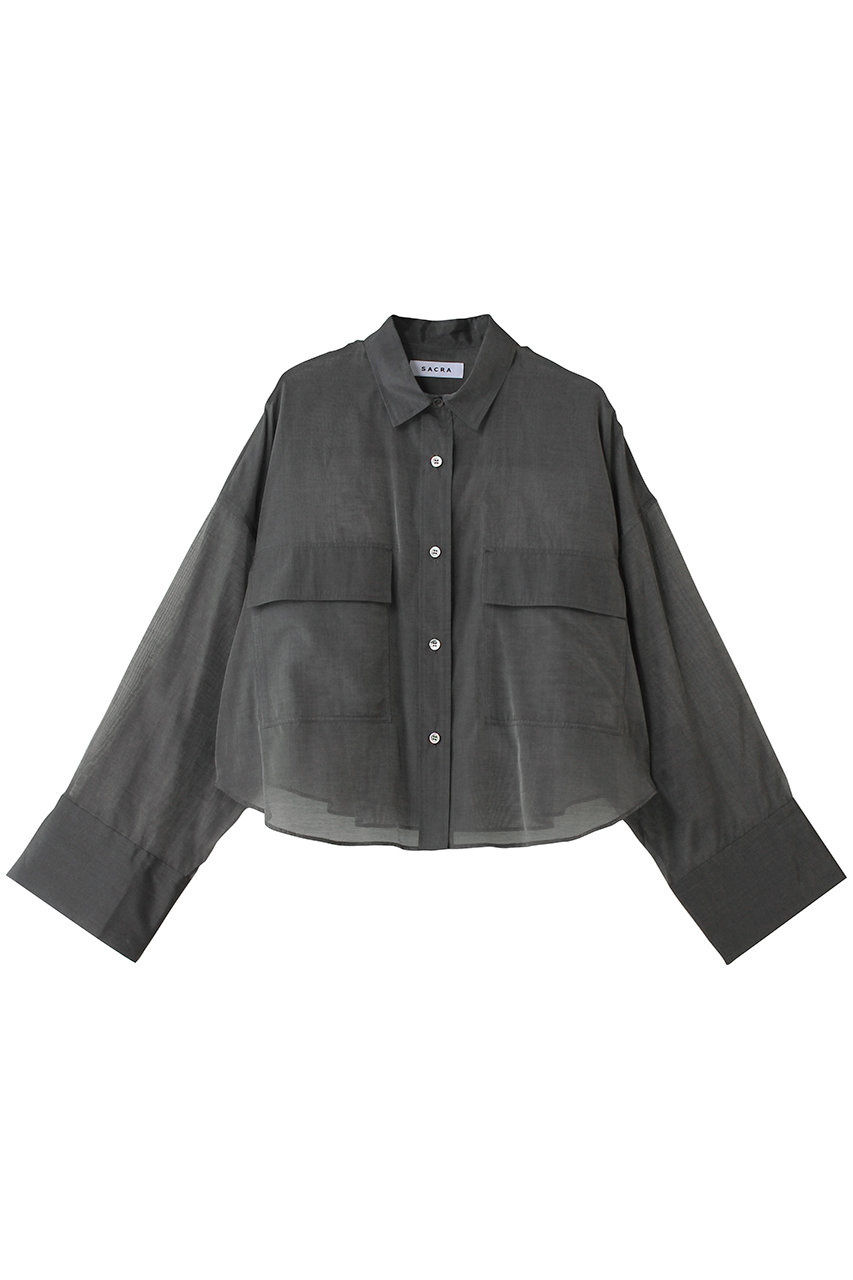 サクラ/SACRAのプレミアムシルクコットンシアーシャツ(チャコール/126206071)