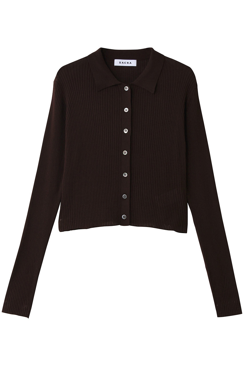 サクラ/SACRAのファインツイストコットンリネンリブカーディガン(ブラウン/126230081)
