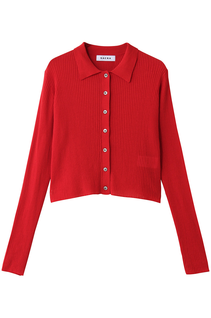 サクラ/SACRAのファインツイストコットンリネンリブカーディガン(レッド/126230081)
