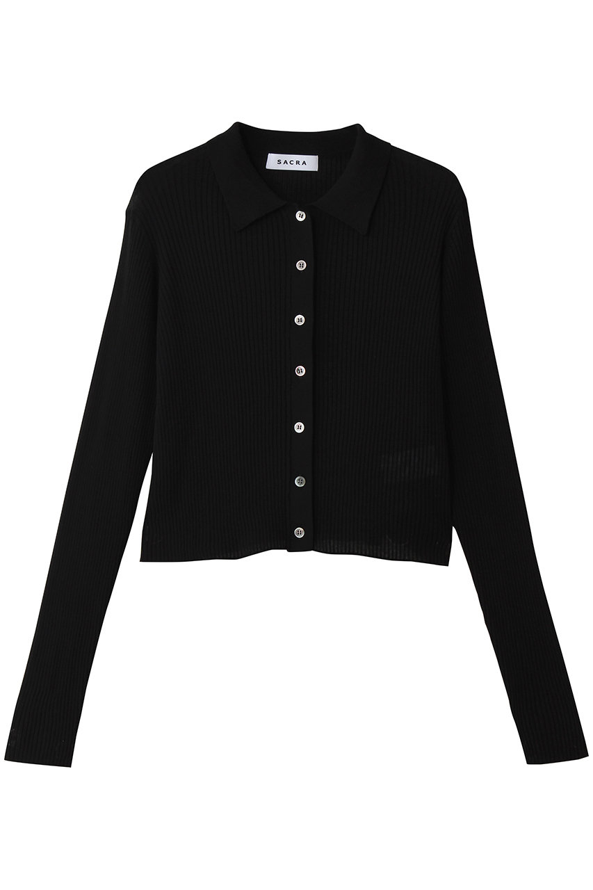 サクラ/SACRAのファインツイストコットンリネンリブカーディガン(ブラック/126230081)