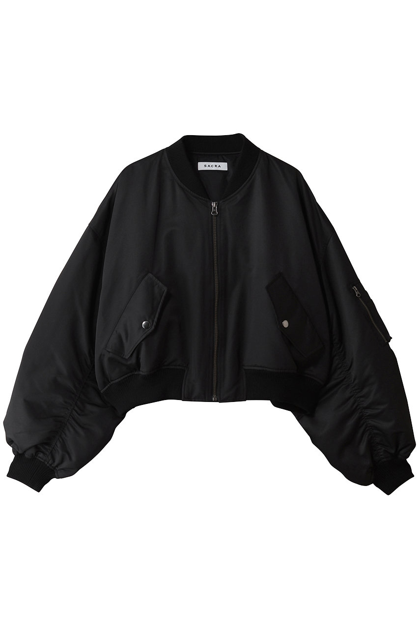 SACRA プレミアムハイカウントツイルブルゾン (ブラック, 38) サクラ ELLE SHOP
