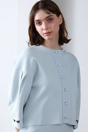 オープンワークパールニットカーディガン