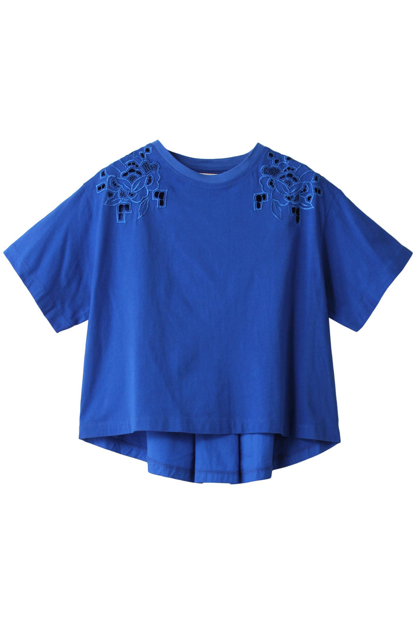 ＜ELLE SHOP＞ 50%OFF！MARILYN MOON オーガニックコットンカットワークTシャツ (ロイヤルブルー F) マリリンムーン ELLE SHOP