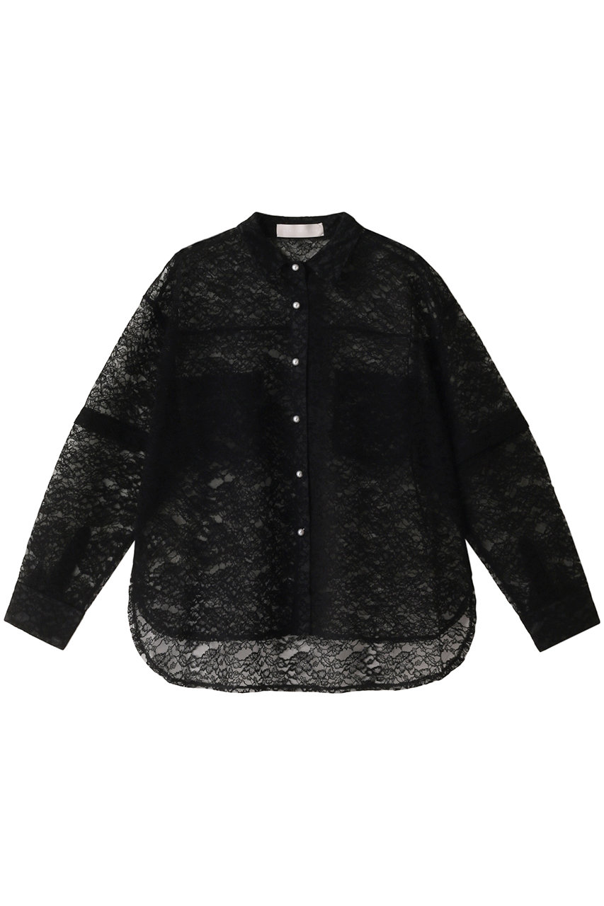 MARILYN MOON オーガンジーレース2wayシャツ (ブラック, F) マリリンムーン ELLE SHOP