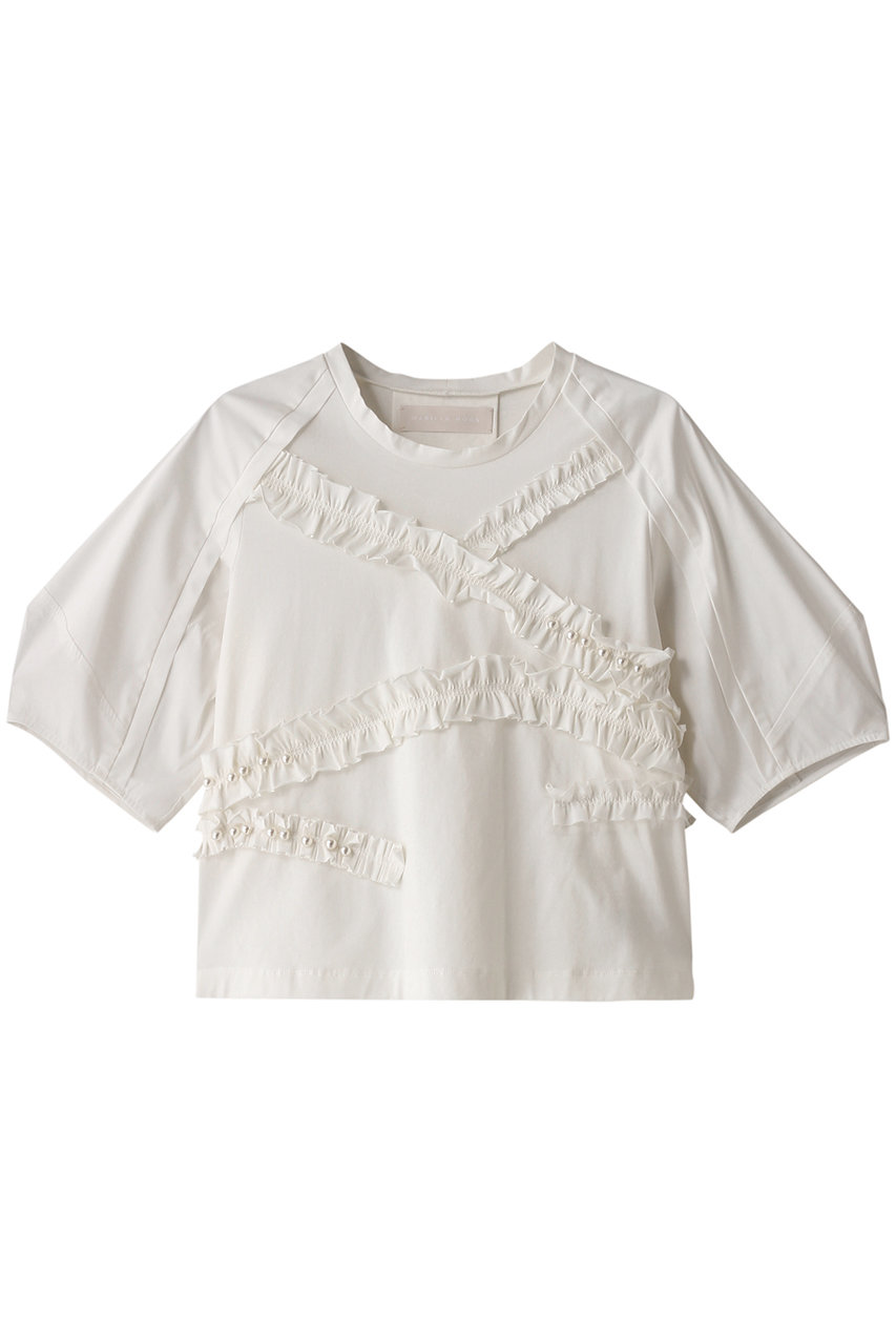 MARILYN MOON デコラティブデザインカットソーパールTシャツ (オフホワイト, F) マリリンムーン ELLE SHOP