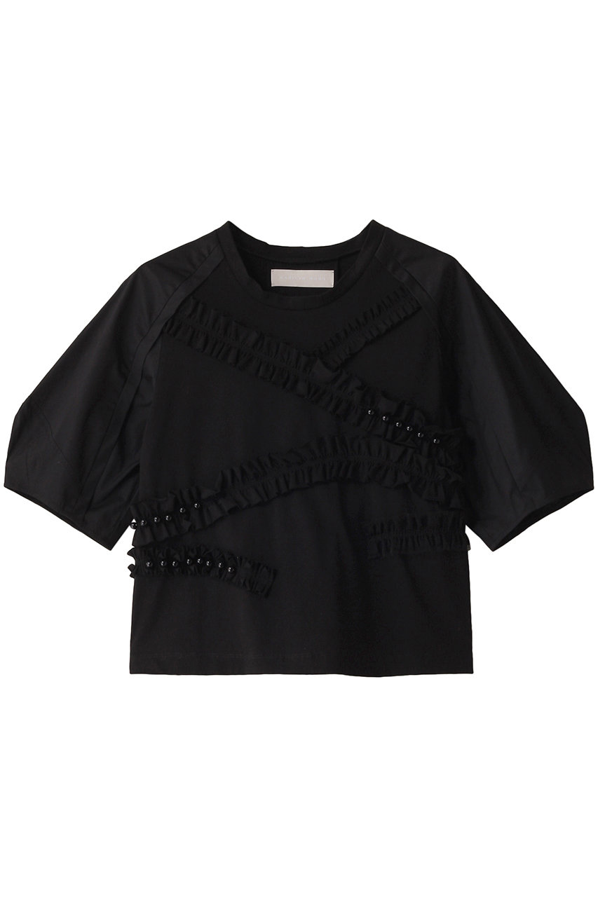 MARILYN MOON デコラティブデザインカットソーパールTシャツ (ブラック, F) マリリンムーン ELLE SHOP