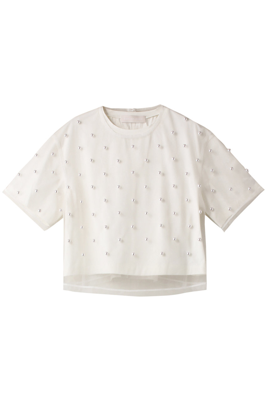 マリリンムーン/MARILYN MOONのパールレイヤードチュールTシャツ(オフホワイト/4242-159)