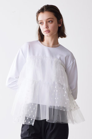 マリリンムーン/MARILYN MOONのドットチュールラッフルカットソートップ(110400/110403)