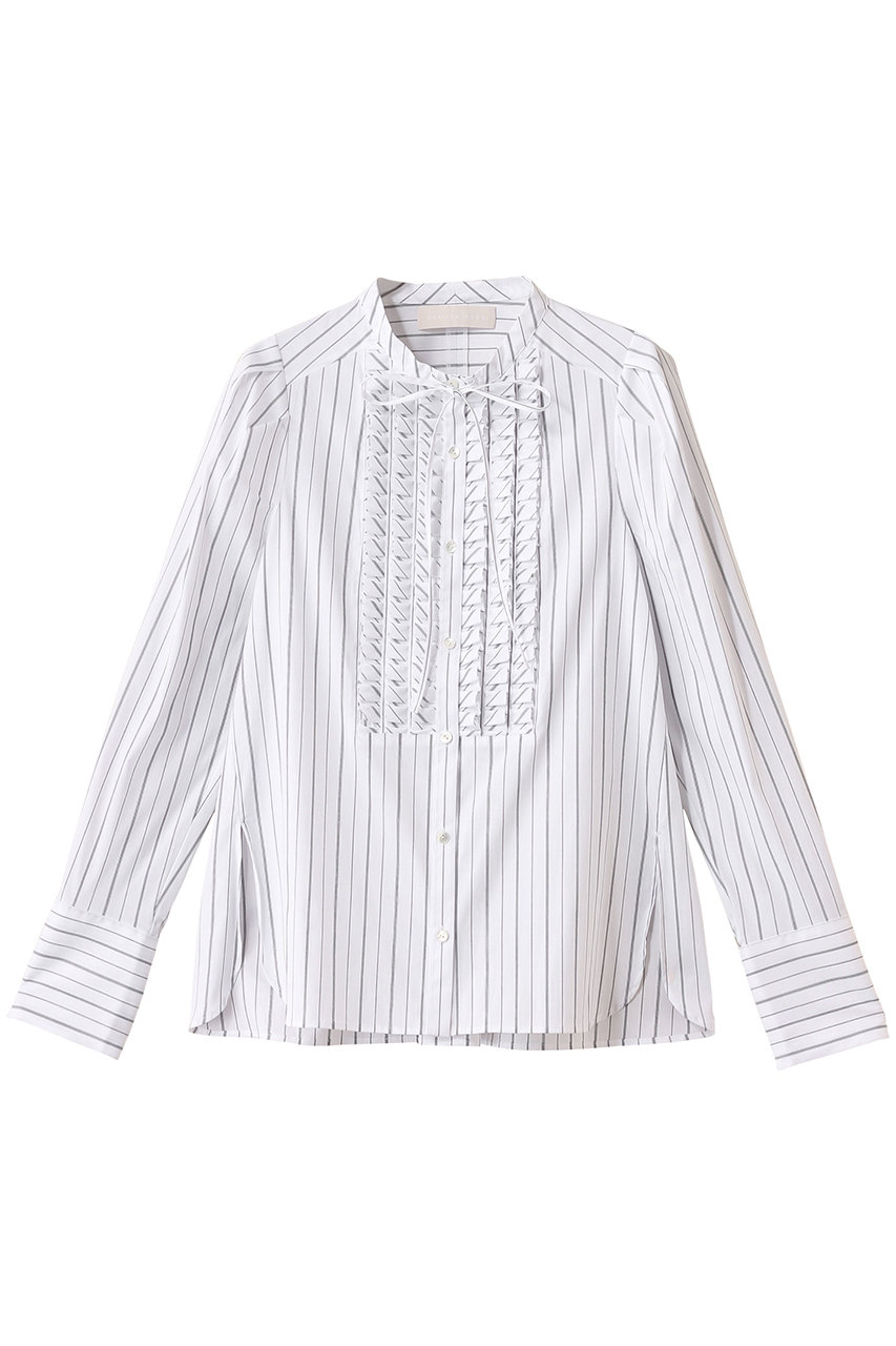 MARILYN MOON タックフリルストライプブラウス (ホワイト, F) マリリンムーン ELLE SHOP MARILYN MOON タックフリルストライプブラウス (ホワイト, F) マリリンムーン ELLE SHOP
