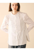 タックフリルストライプブラウス