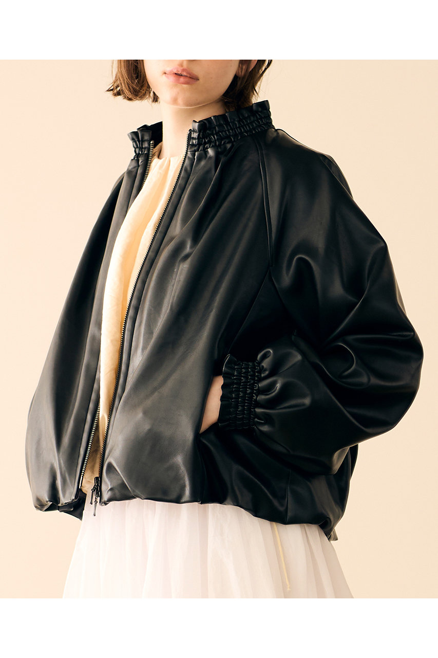 MARILYN MOON マリリンムーン ノーカラーレザージャケット　美品　黒 MARILYN MOON(マリリンムーン)｜ソフトフェイクレザーブルゾン