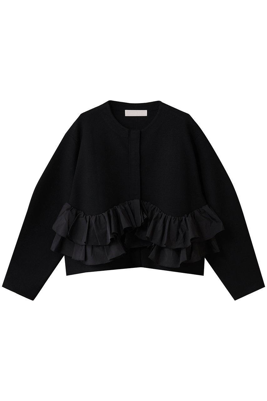 MARILYN MOON スパイラルタフタラッフルニットジャケット (ブラック, F) マリリンムーン ELLE SHOP MARILYN MOON スパイラルタフタラッフルニットジャケット (ブラック, F) マリリンムーン ELLE SHOP