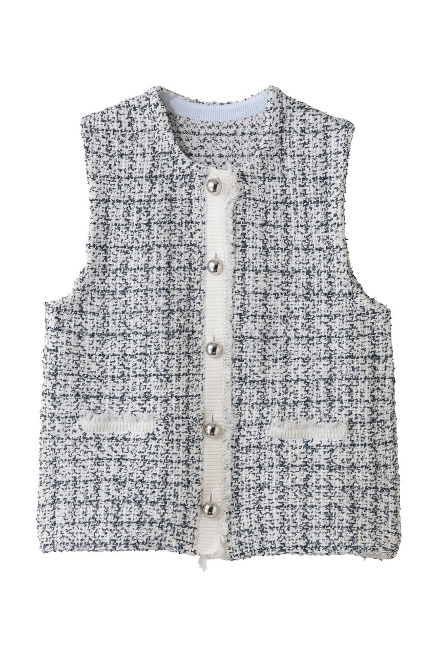 マリリンムーン/MARILYN MOONの【SOI-MeME】ツイードニットフリンジベスト(ホワイト/4261-135(パール釦）)