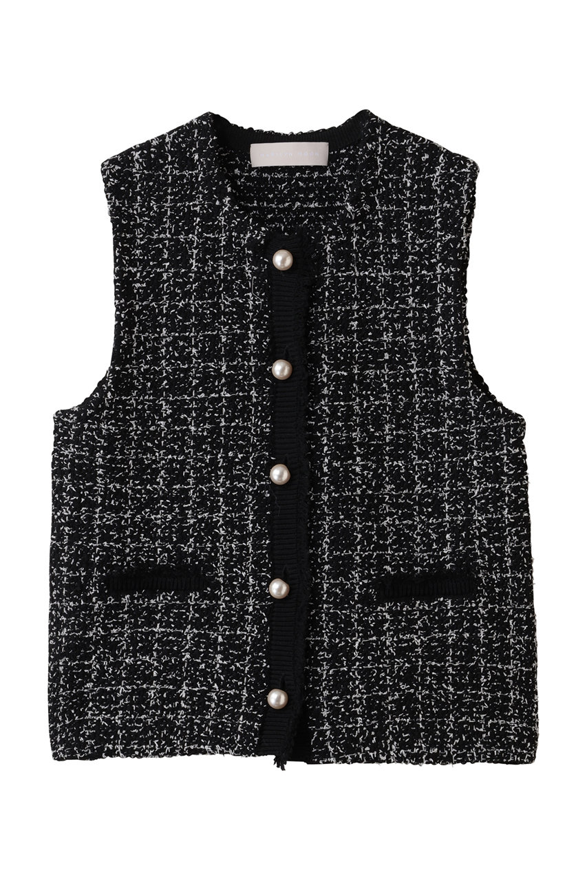 マリリンムーン/MARILYN MOONの【SOI-MeME】ツイードニットフリンジベスト(【ELLE SHOP限定】ブラック/4261-135(パール釦）)