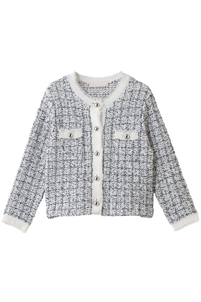 マリリンムーン/MARILYN MOONの【SOI-MeME】ツイードニットフリンジジャケット(ホワイト/4261-134（パール釦）)