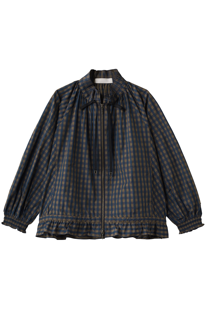 マリリンムーン/MARILYN MOONのギンガムチェックプリーツフリルブルゾン(ブラウンネイビー/4261-120)