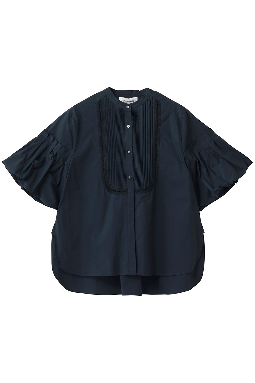 マリリンムーン/MARILYN MOONの【SOI-MeME】バルーンスリーブピンタックエンブロイダリーシャツ(ネイビー/4262-145)