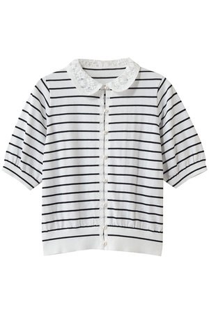 マリリンムーン/MARILYN MOONの【予約販売】コットンナイロンレースカラーニットカーディガン