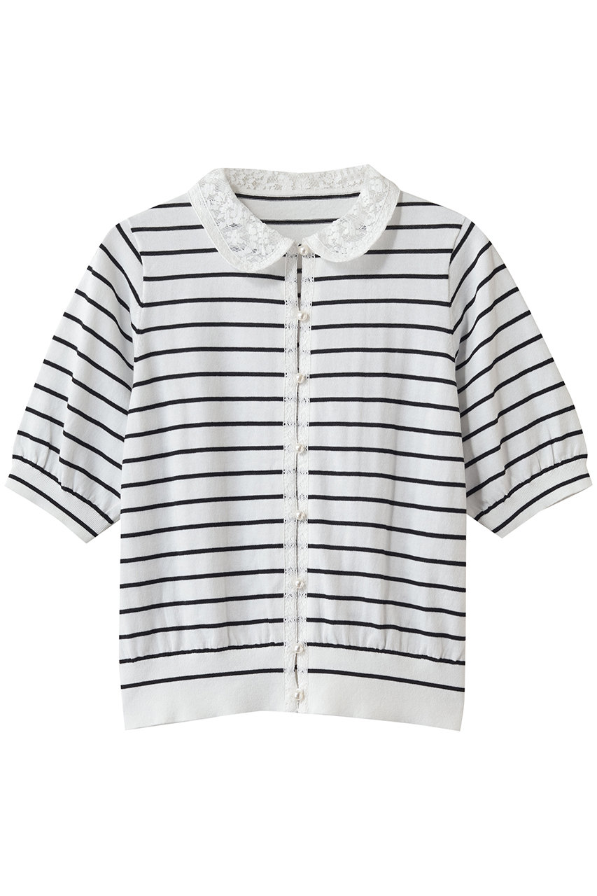 マリリンムーン/MARILYN MOONの【予約販売】コットンナイロンレースカラーニットカーディガン(ホワイト×ブラック/4262-156)