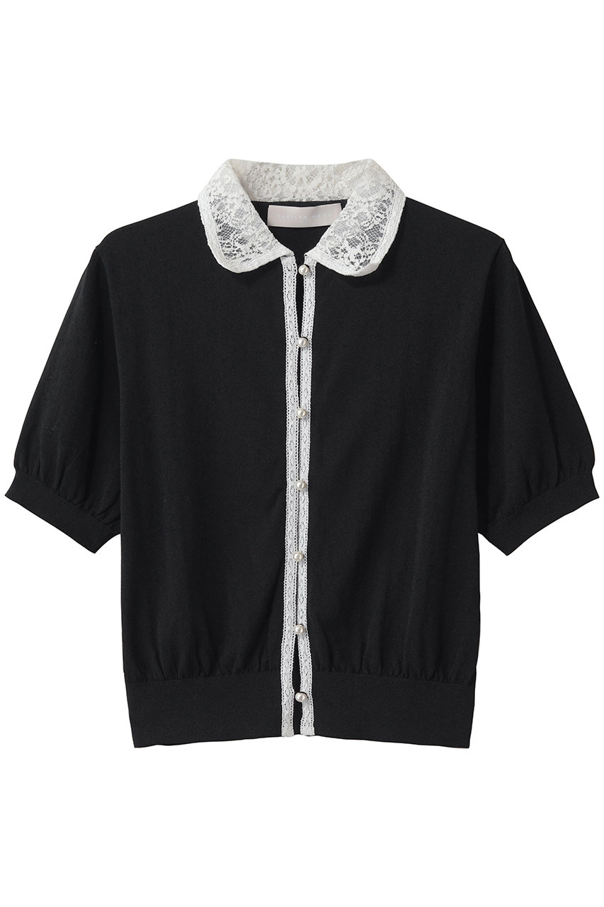 マリリンムーン/MARILYN MOONの【予約販売】コットンナイロンレースカラーニットカーディガン(ブラック/4262-156)