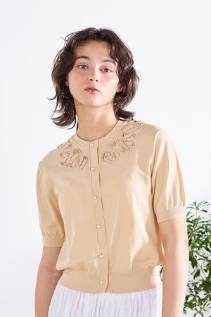 マリリンムーン/MARILYN MOONのコットンナイロンコードエンブロイダリーニットカーディガン(110300/110303)