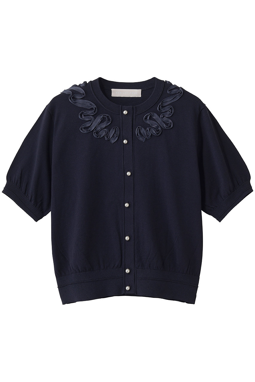 マリリンムーン/MARILYN MOONのコットンナイロンコードエンブロイダリーニットカーディガン(ネイビー/4262-157)