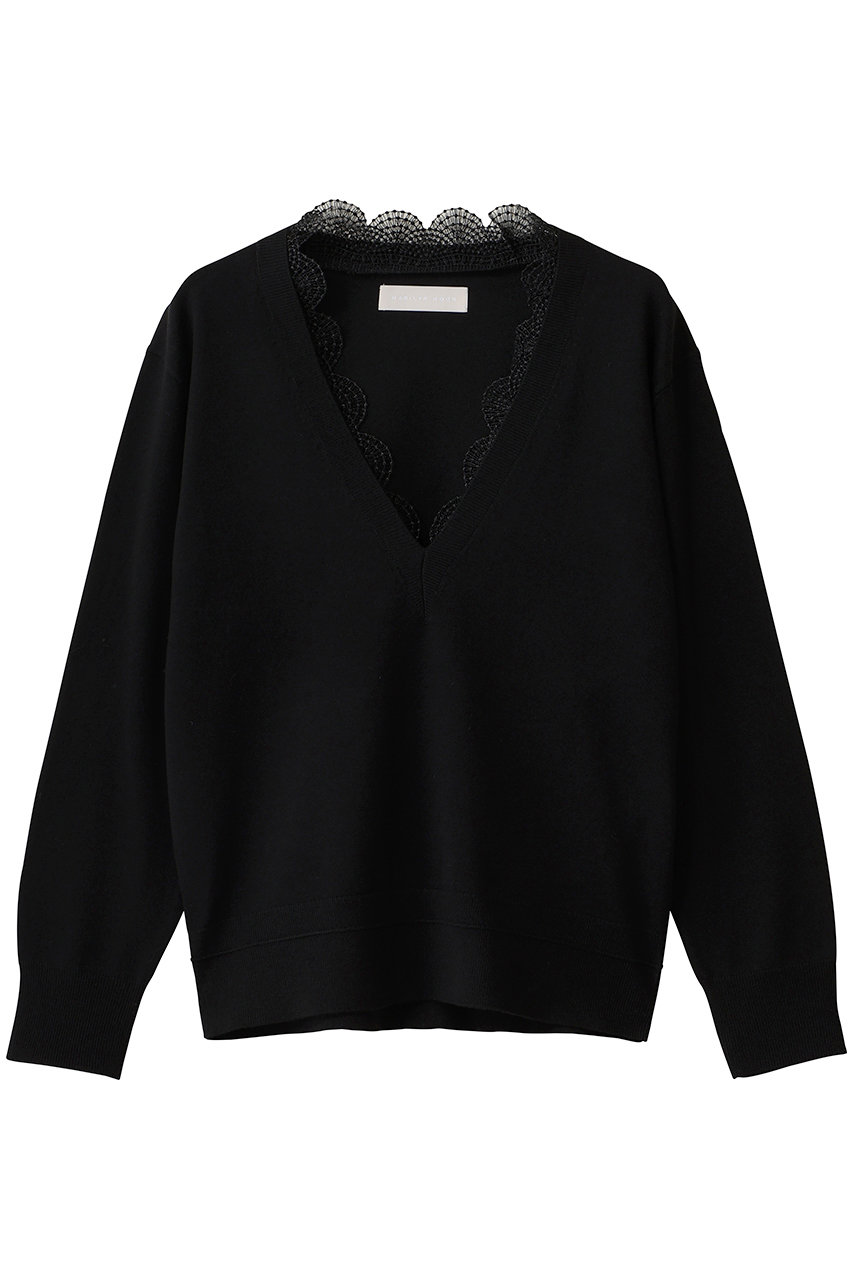 MARILYN MOON 14Gウールレイヤードスカラップレーストップ (ブラック, F) マリリンムーン ELLE SHOP