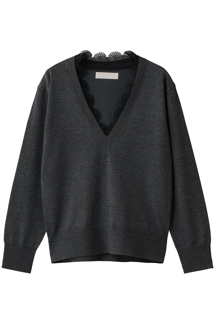 MARILYN MOON 14Gウールレイヤードスカラップレーストップ (チャコール, F) マリリンムーン ELLE SHOP