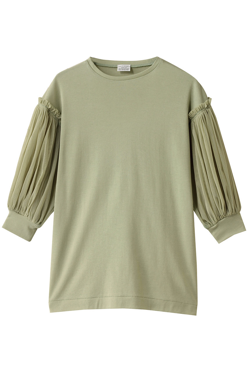 ANTIPAST メッシュスリーブコットンフライスTシャツ (ライトグリーン, F) アンティパスト ELLE SHOP ANTIPAST メッシュスリーブコットンフライスTシャツ (ライトグリーン, F) アンティパスト ELLE SHOP