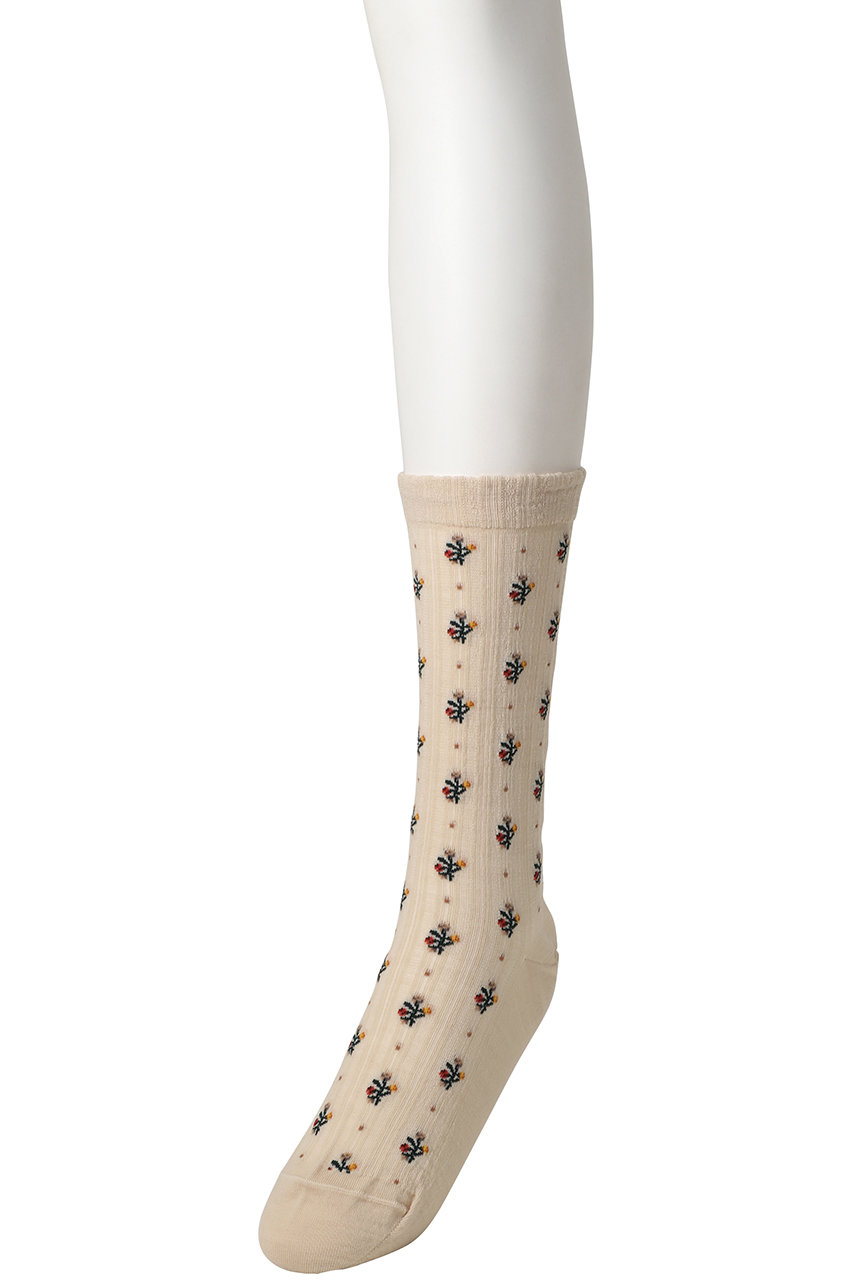 ANTIPAST(アンティパスト)｜フラワーストライプソックス/ベージュ の