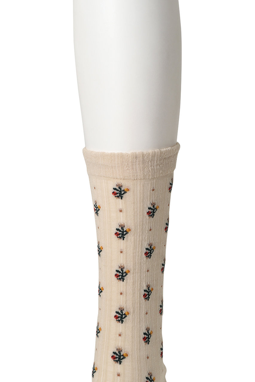 ANTIPAST(アンティパスト)｜フラワーストライプソックス/ベージュ の