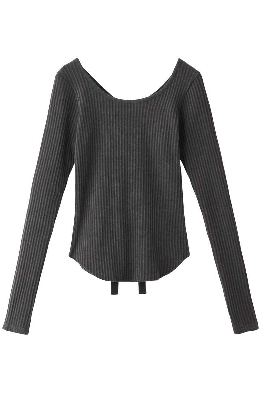 SALE 【30%OFF】 AULA アウラ バックリボンワイドリブトップス グレー