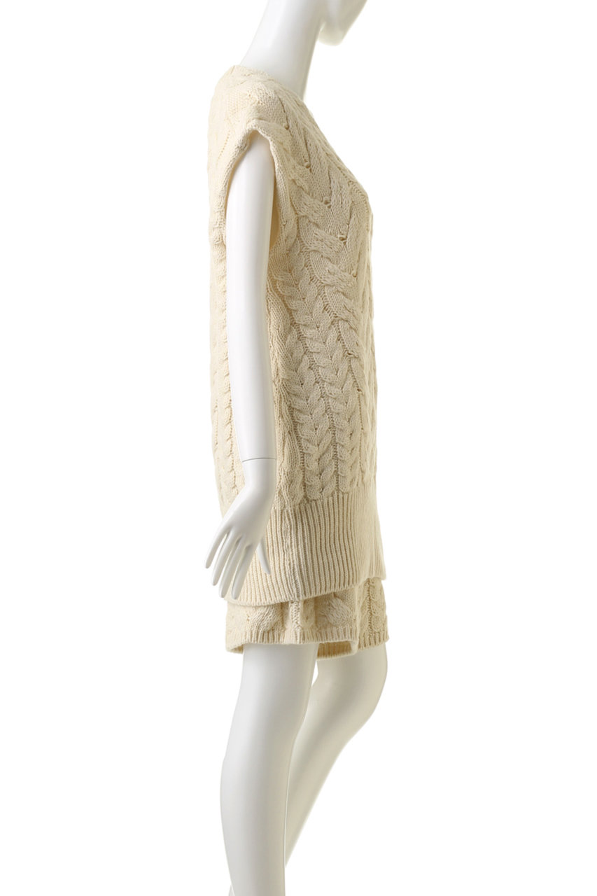 PRISTINE(プリスティン)｜ウールコットンケーブル柄ベスト/ナチュラル