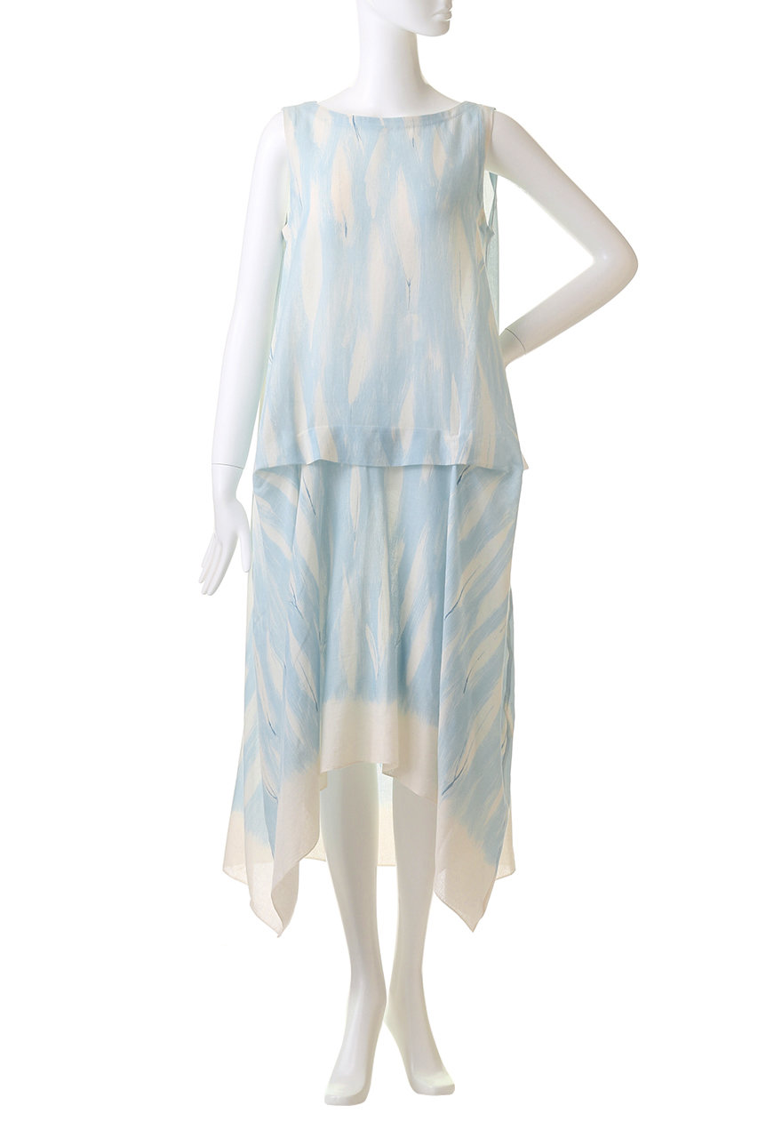 PRISTINE(プリスティン)｜笹の葉プリントタックOP/ブルー の通販