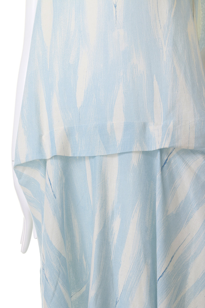 PRISTINE(プリスティン)｜笹の葉プリントタックOP/ブルー の通販