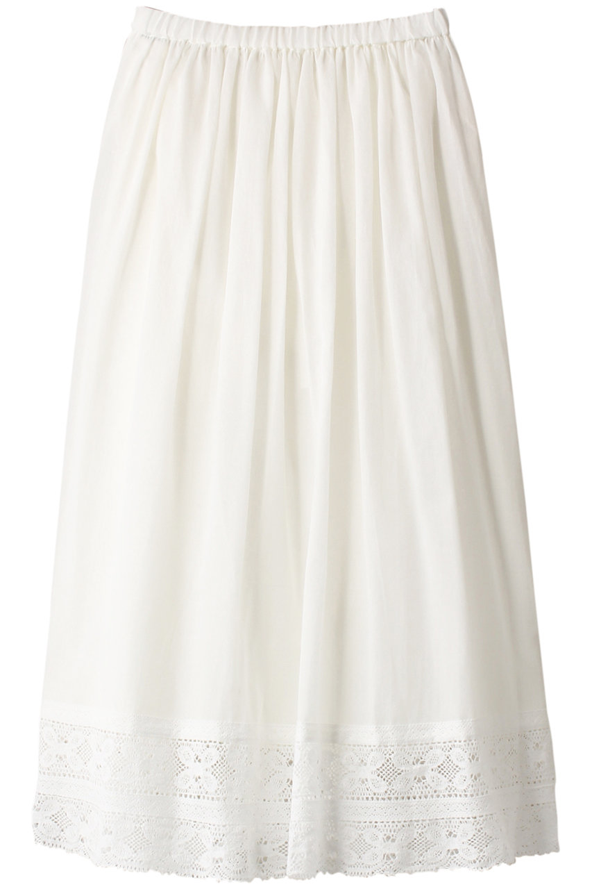 ＜ELLE SHOP＞ PRISTINE カルゼレースギャザースカート (ホワイト M) プリスティン ELLE SHOP画像